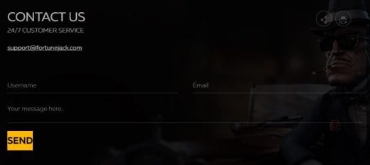 FortuneJack's customer support page