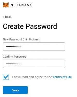 creating a password on metamask