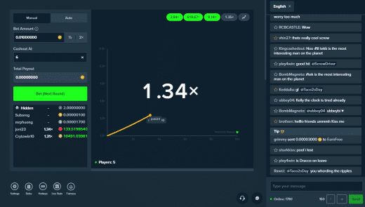 bitcoin crash being played at Stake