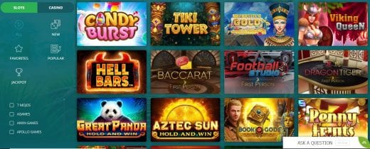 22Bet casino game selection