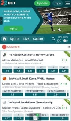 22Bet on mobile